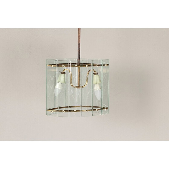 Image 1 of Lampada a sospensione Art Déco vintage in vetro e ottone, 1910