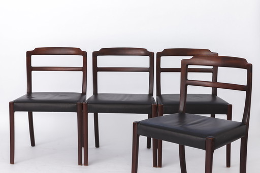 4 Vintage Chairs by Ole Wanscher, 1960s, Rosewood & Leather, Denmark