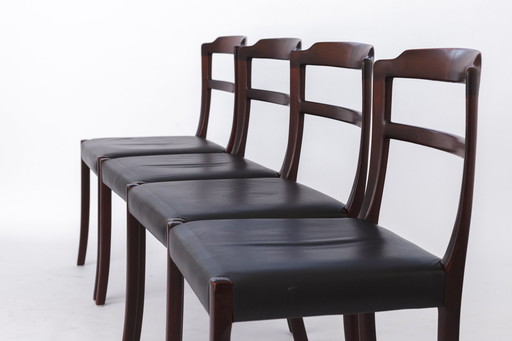 4 Vintage Chairs by Ole Wanscher, 1960s, Rosewood & Leather, Denmark