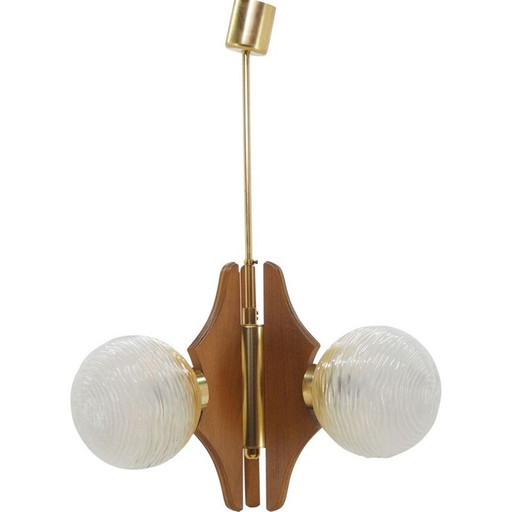 Vintage wooden chandelier, Czechoslovakia 1960