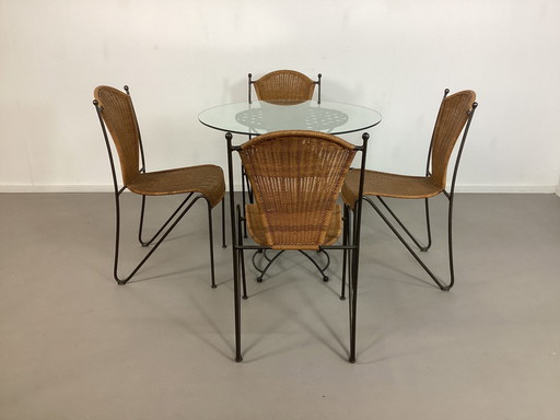 Vintage Wicker Rattan Chairs With Table