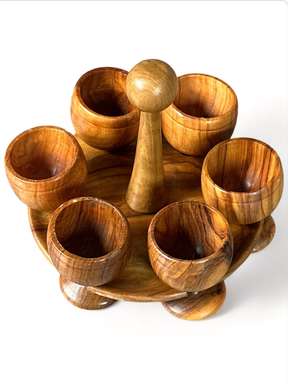 Image 1 of Set de coquetiers en bois de teck vintage design danois présentoir