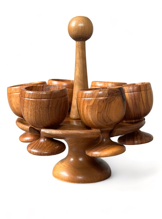 Image 1 of Set de coquetiers en bois de teck vintage design danois présentoir