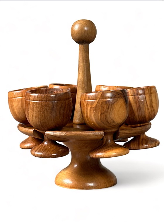 Image 1 of Set de coquetiers en bois de teck vintage design danois présentoir