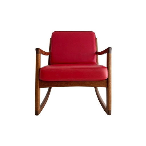 Vintage teak and leather rocking chair by Ole Wanscher for France and Son, 1951