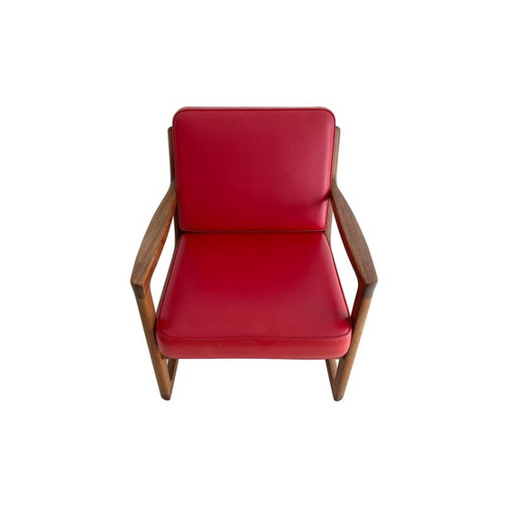 Image 1 of Vintage teak and leather rocking chair by Ole Wanscher for France and Son, 1951