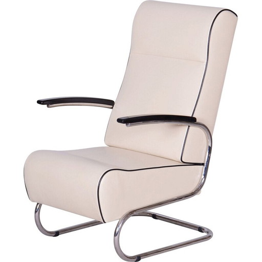 Vintage Bauhaus armchair in chrome steel and beech for Mücke-Melder, Czechoslovakia 1930