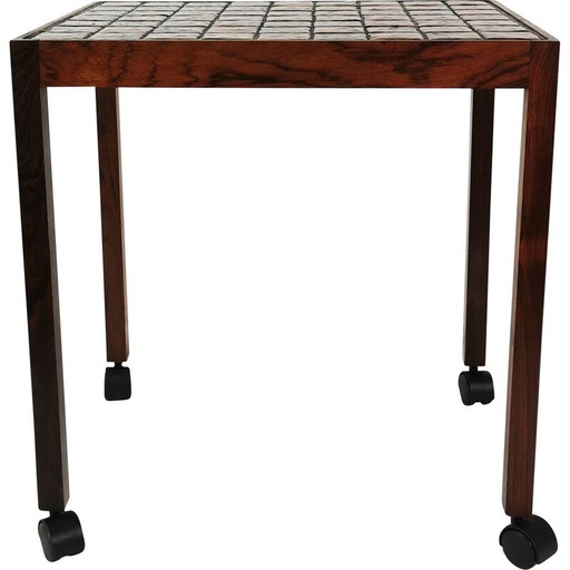 Vintage side table in rosewood veneer and ceramic, Denmark 1970