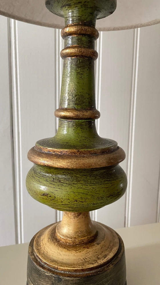 Image 1 of Vintage Wood Turned Chic Golden Lamp