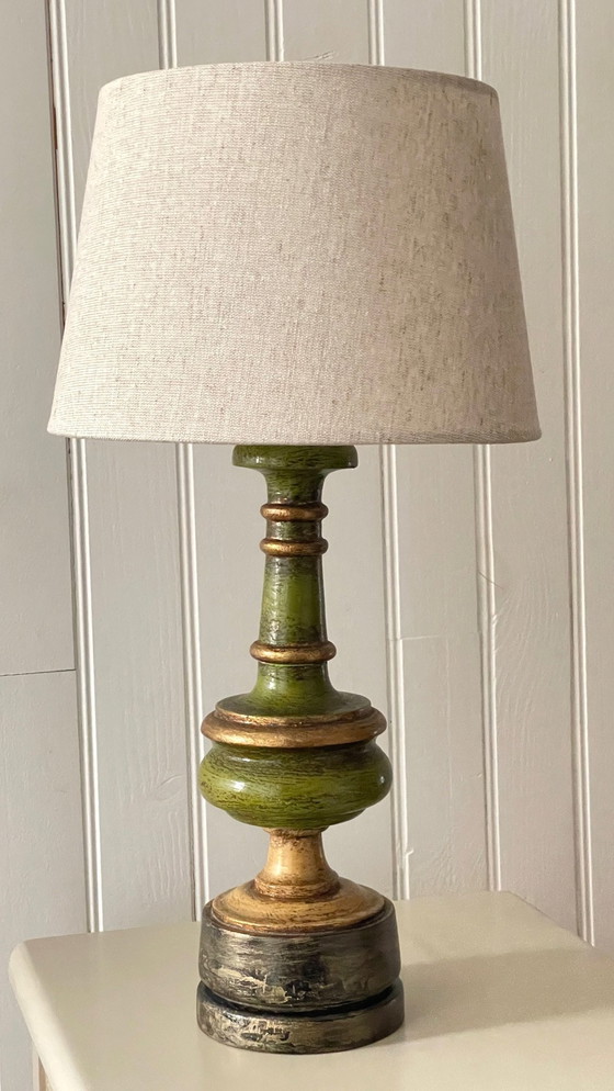 Image 1 of Vintage Wood Turned Chic Golden Lamp