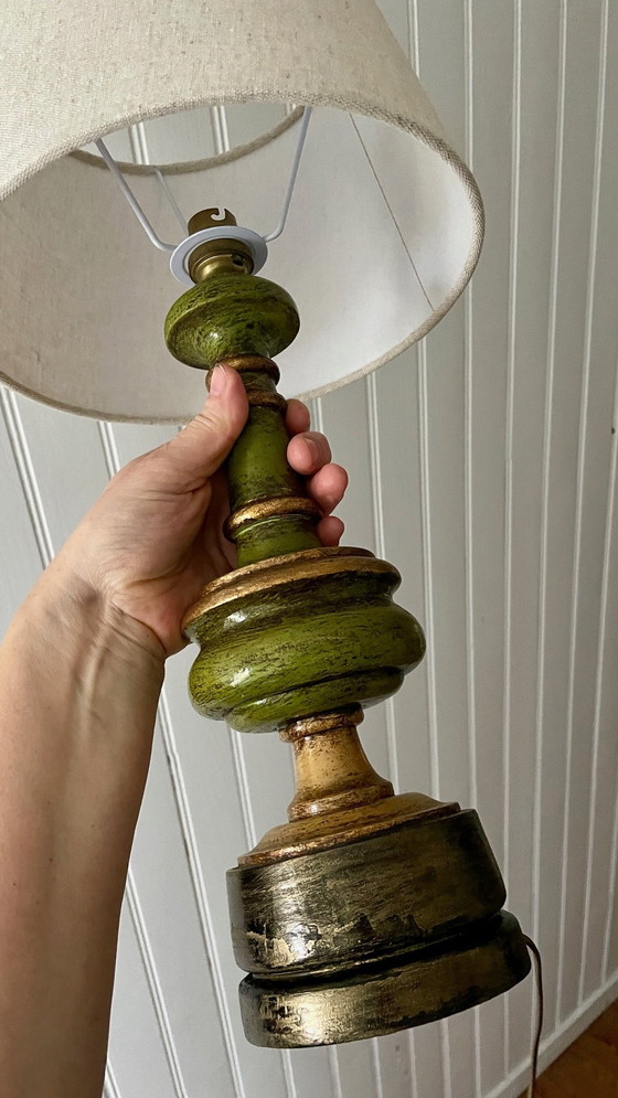 Image 1 of Vintage Wood Turned Chic Golden Lamp