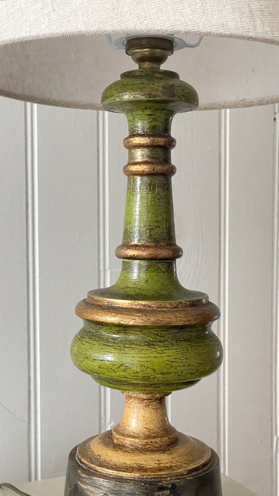 Image 1 of Vintage Wood Turned Chic Golden Lamp