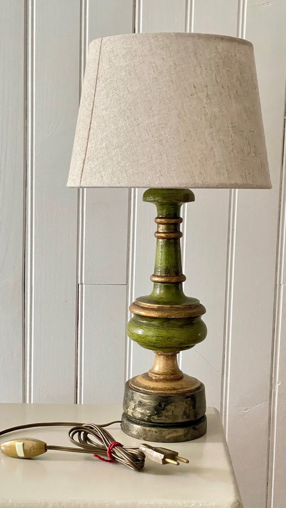 Image 1 of Vintage Wood Turned Chic Golden Lamp