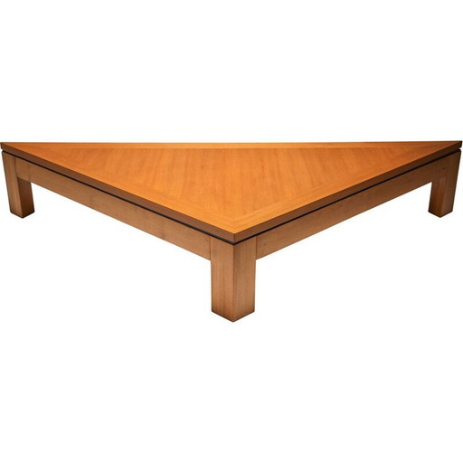 Postmodern triangular coffee table in elm, France 1970
