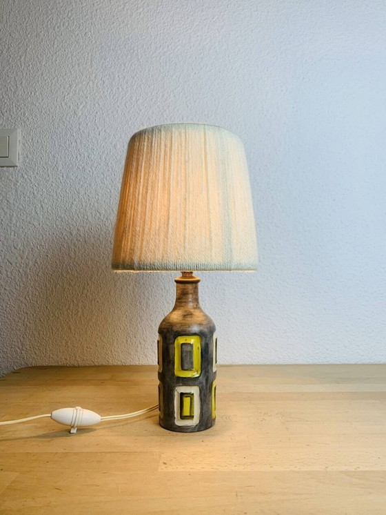 Image 1 of Lampada in ceramica anni '50, paralume in lana