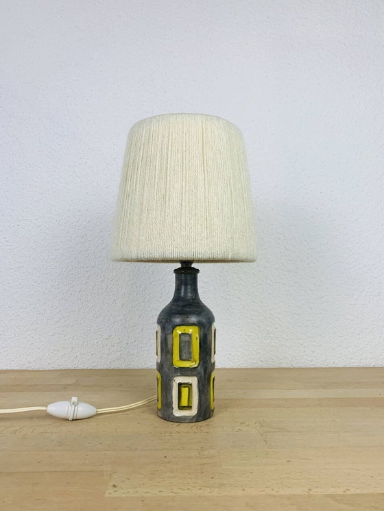 Image 1 of Lampada in ceramica anni '50, paralume in lana