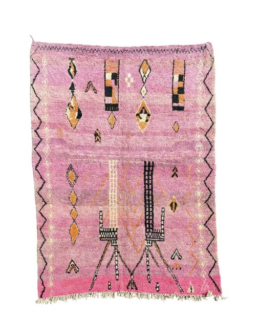 New Pink Berber Rug With Bold Geometric Designs