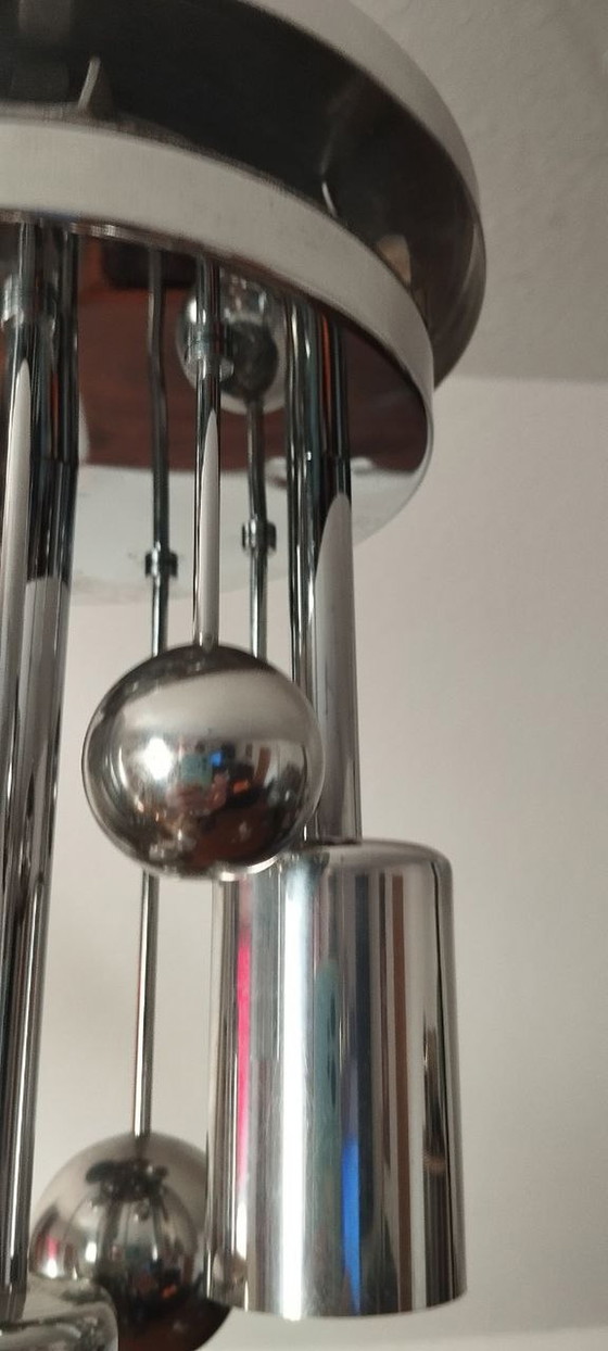 Image 1 of Doria Sputnik hanging lamp Space Age Big Ball bubble glass silver