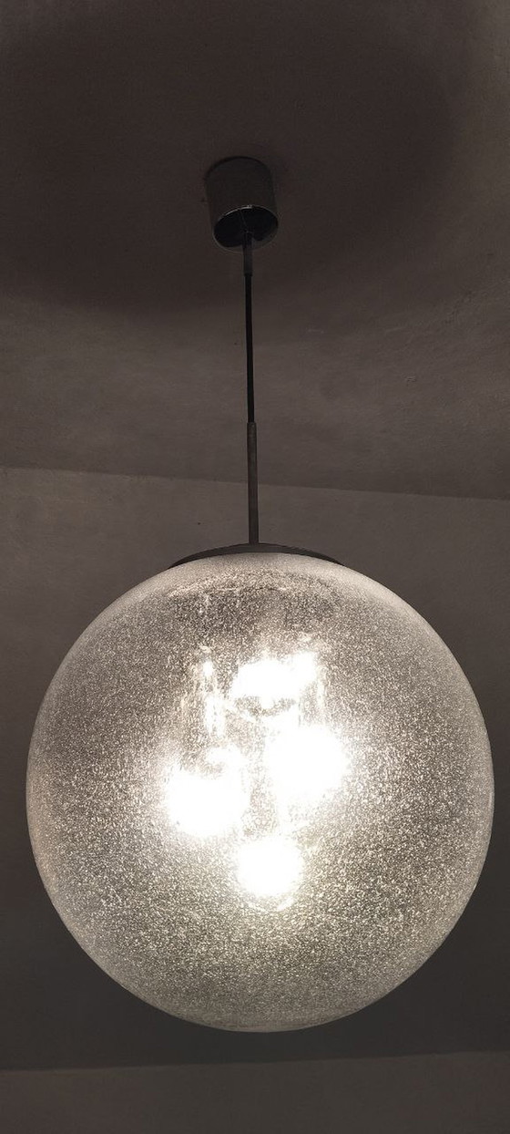 Image 1 of Doria Sputnik hanging lamp Space Age Big Ball bubble glass silver