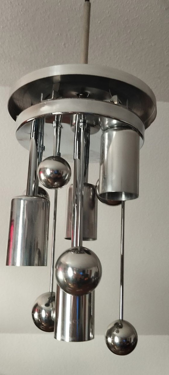 Image 1 of Doria Sputnik hanging lamp Space Age Big Ball bubble glass silver