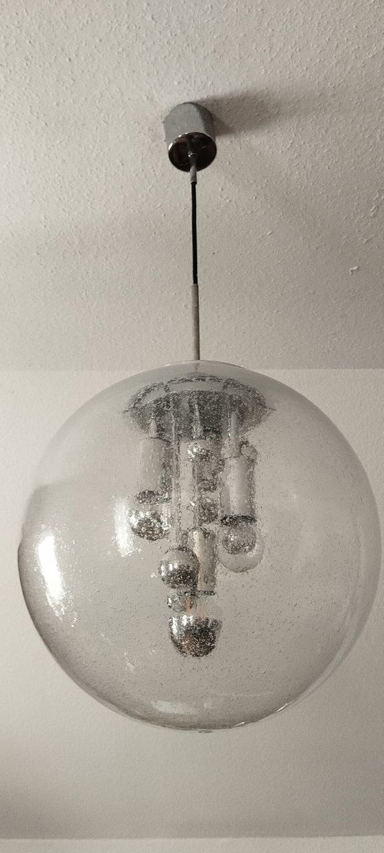 Image 1 of Doria Sputnik hanging lamp Space Age Big Ball bubble glass silver