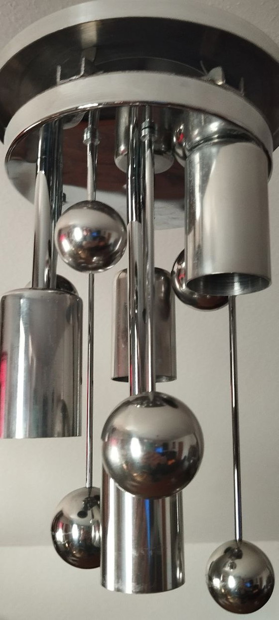 Image 1 of Doria Sputnik hanging lamp Space Age Big Ball bubble glass silver