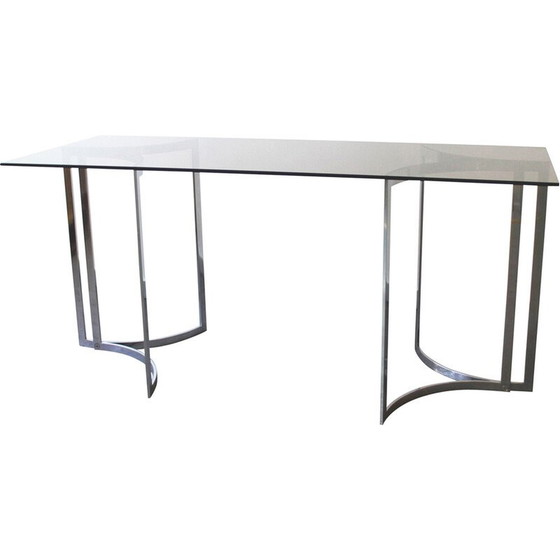 Image 1 of Consolle vintage in vetro fumé e gambe cromate, 1970