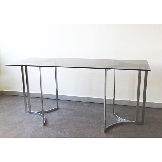 Image 1 of Consolle vintage in vetro fumé e gambe cromate, 1970