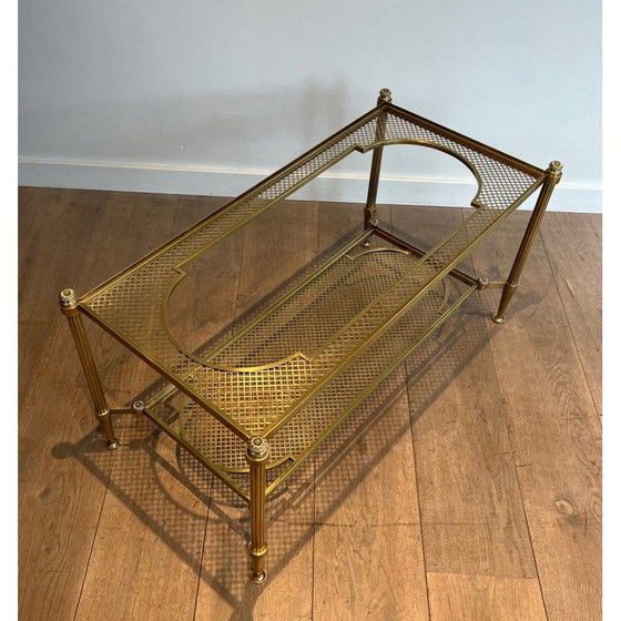 Image 1 of Vintage bronze and brass coffee table with double glass top, 1940