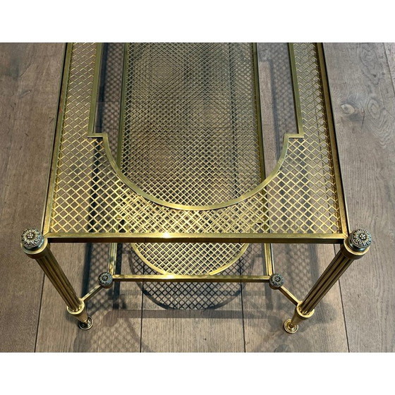 Image 1 of Vintage bronze and brass coffee table with double glass top, 1940