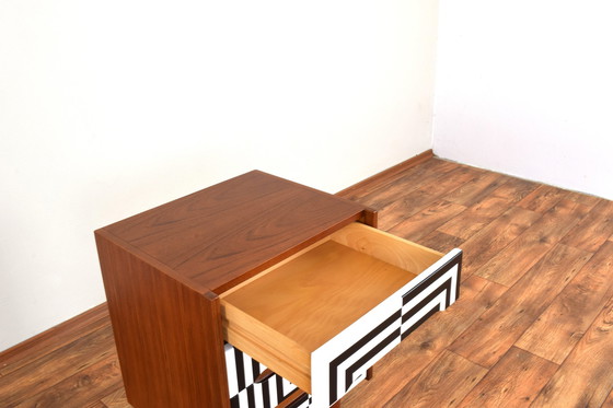 Image 1 of Mid-Century Op-Art Hand-Painted Danish Teak Chest Of Drawers, 1960S.