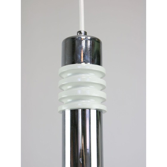 Image 1 of Vintage pendant lamp in chrome steel and opaline glass, Denmark 1960