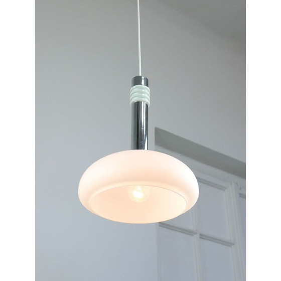 Image 1 of Vintage pendant lamp in chrome steel and opaline glass, Denmark 1960
