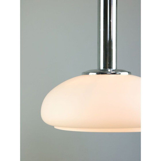 Image 1 of Vintage pendant lamp in chrome steel and opaline glass, Denmark 1960