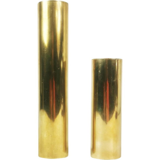 Image 1 of Pair of vintage brass candlesticks, Denmark 1960