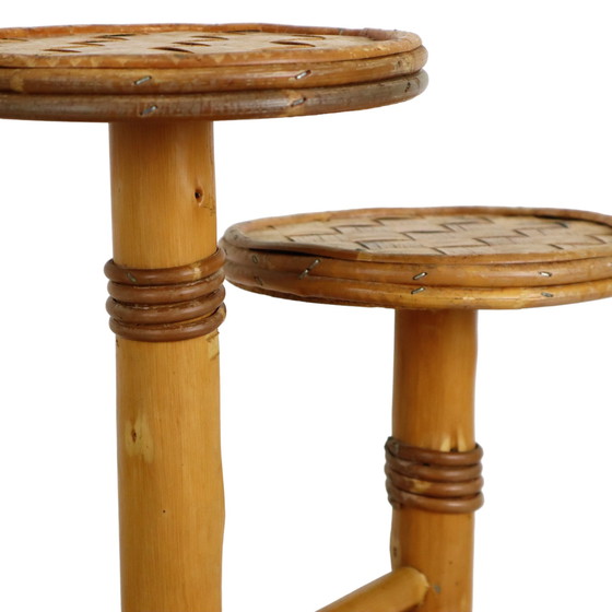 Image 1 of Plant Table Plant Stand Bamboo and Rattan