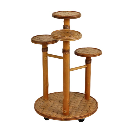 Image 1 of Plant Table Plant Stand Bamboo and Rattan