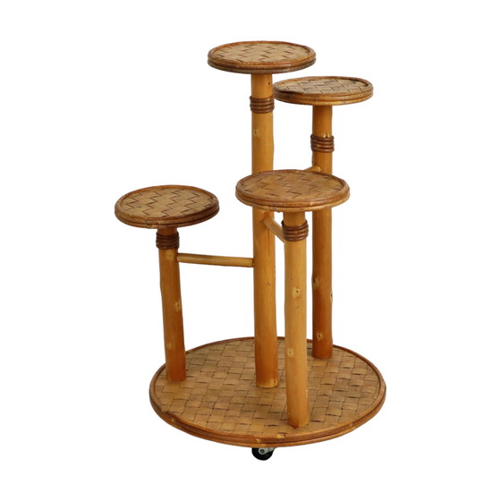 Image 1 of Plant Table Plant Stand Bamboo and Rattan