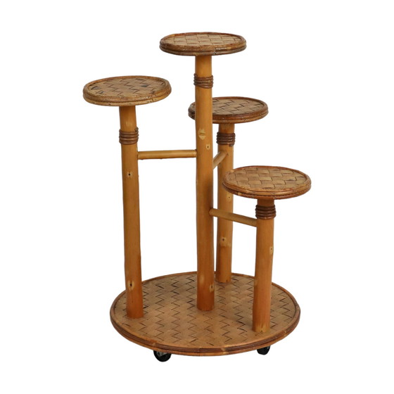 Image 1 of Plant Table Plant Stand Bamboo and Rattan