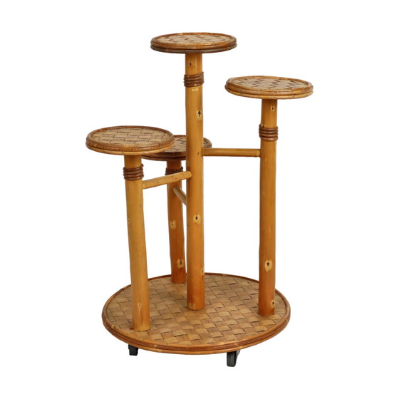 Image 1 of Plant Table Plant Stand Bamboo and Rattan