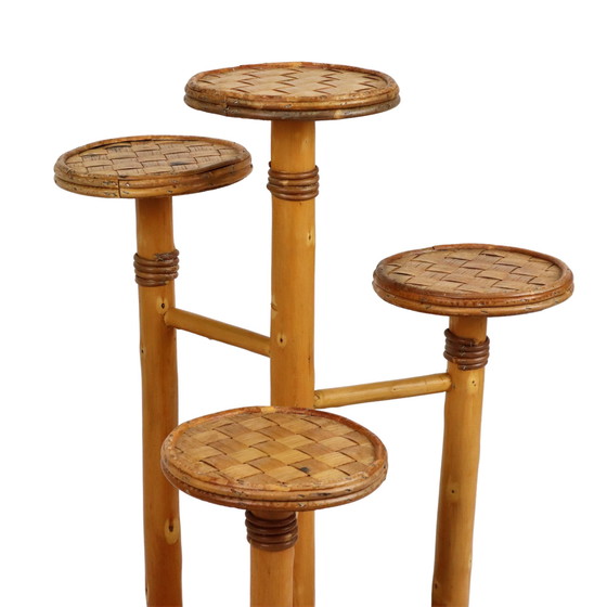 Image 1 of Plant Table Plant Stand Bamboo and Rattan