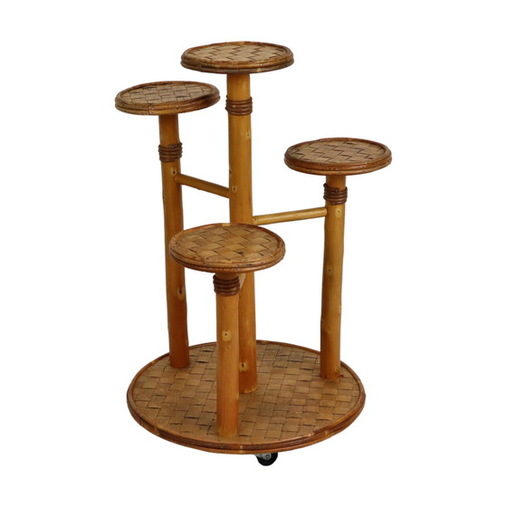 Image 1 of Plant Table Plant Stand Bamboo and Rattan