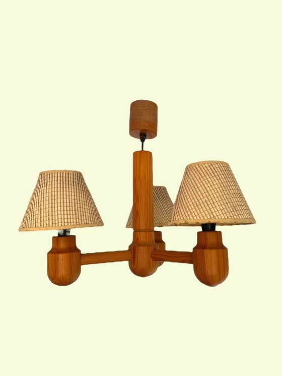 Image 1 of 70’S Scandinavian Pine Wood Chandelier