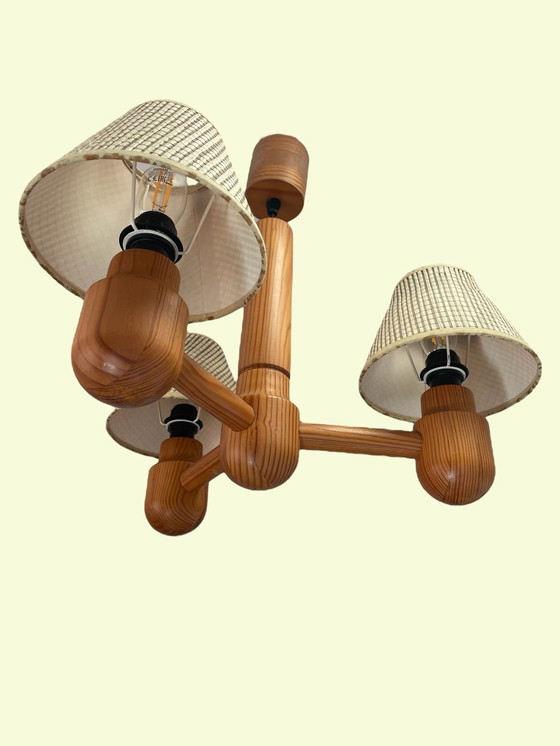 Image 1 of 70’S Scandinavian Pine Wood Chandelier