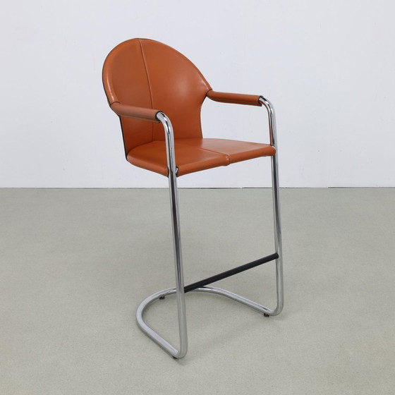 Image 1 of 4x sgabelli da bar vintage in pelle e cromo