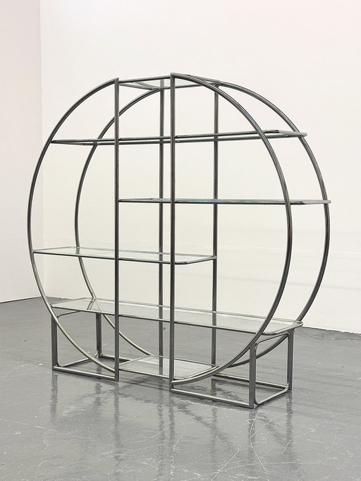 Circular Bauhaus Rack With Tube Frame And Glass Shelves