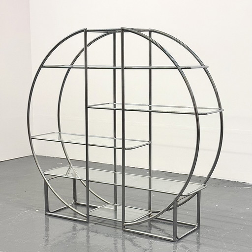 Circular Bauhaus Rack With Tube Frame And Glass Shelves