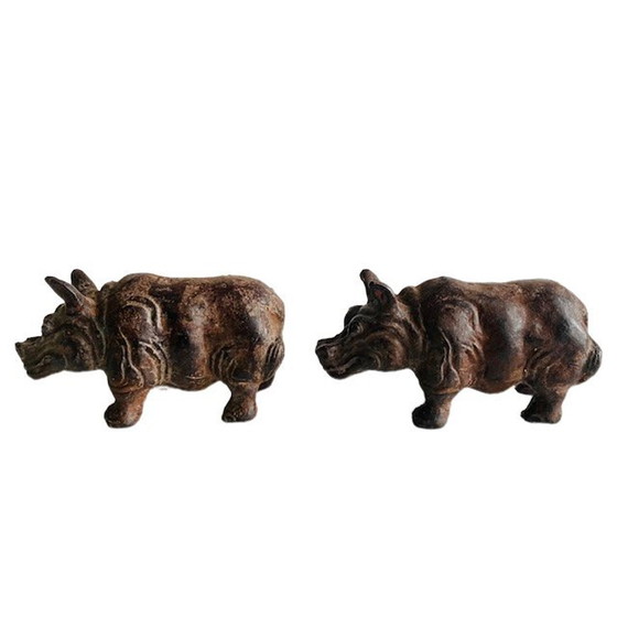 Image 1 of Vintage set of bronze hippopotamus figurines bronze