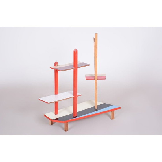 Image 1 of Portafiori vintage in faggio rosso e formica, Cecoslovacchia 1950