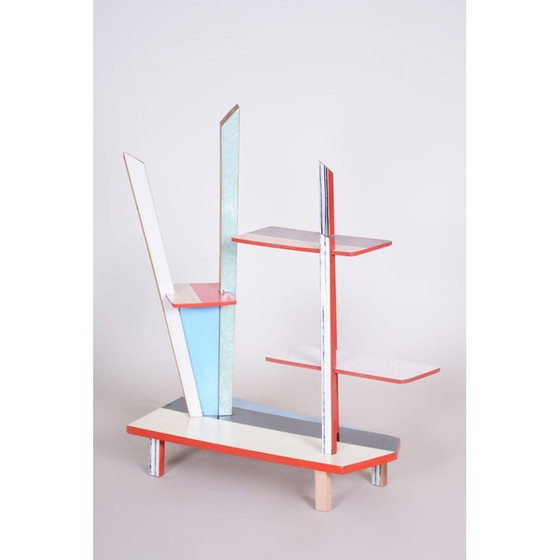 Image 1 of Portafiori vintage in faggio rosso e formica, Cecoslovacchia 1950